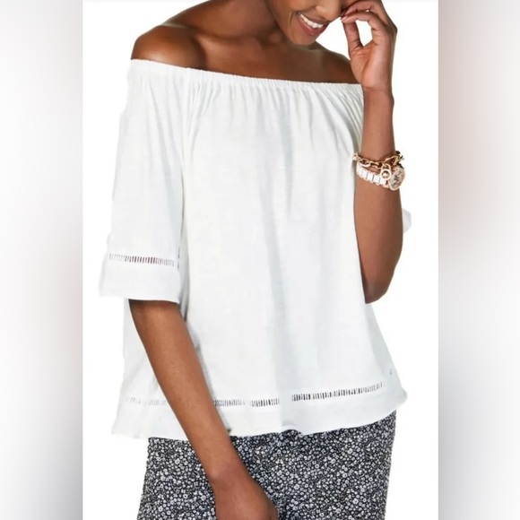 MICHAEL Michael Kors Tops - Michael Kors Womens White Cotton Off-the-Shoulder Top